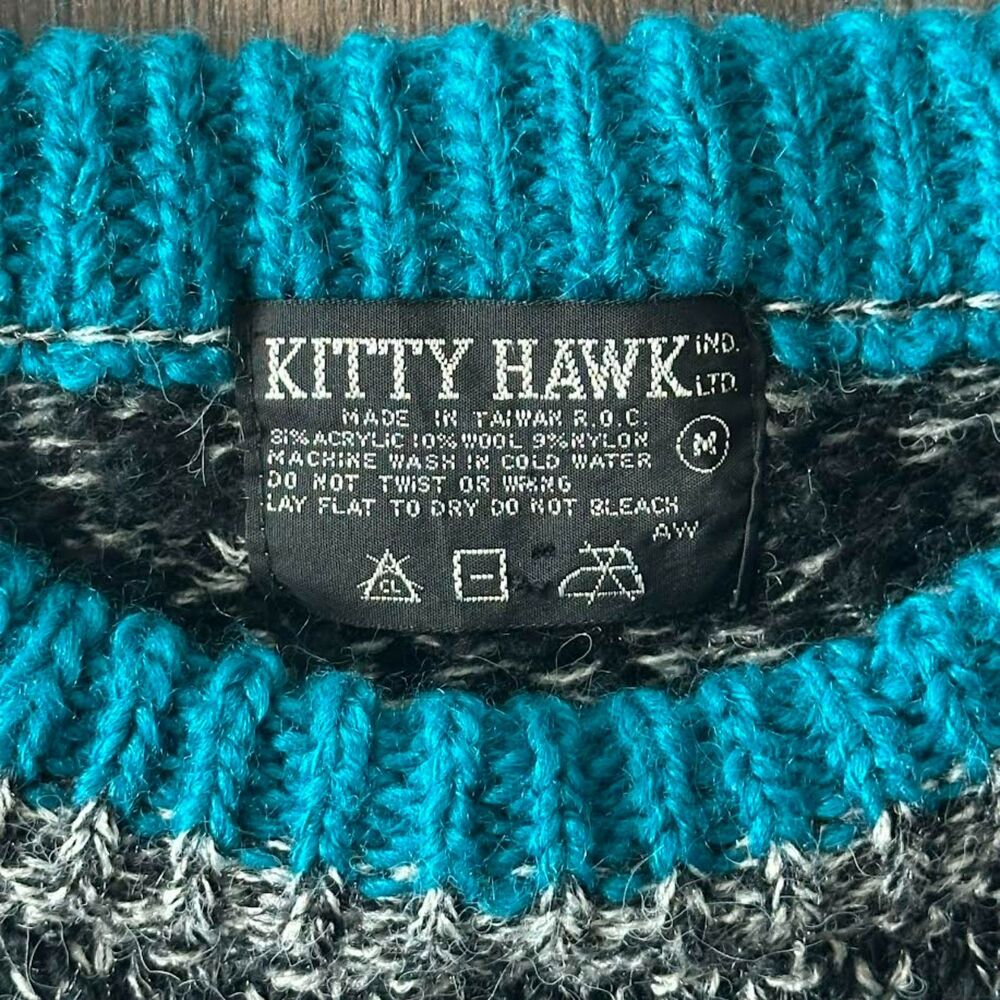 Vtg Kitty Hawk Knit Sweater Vest Sleeveless Chunky Pattern Wool Blend Sz Medium - Picture 4 of 4